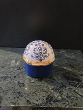 Halcyon Days 1¾" Enamel Blue & White Domed Lid Medici Ring Box for Neiman Marcus