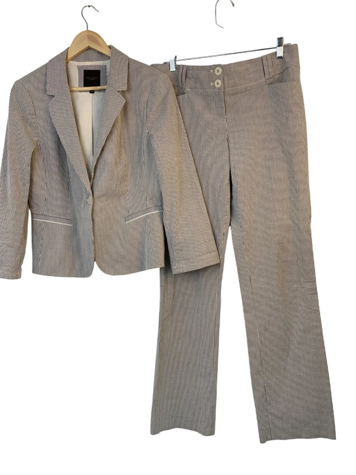 Blazer y pantalón a rayas azul The Limited Seersucker traje talla L/10 RZ10404 Foto 2 de 4