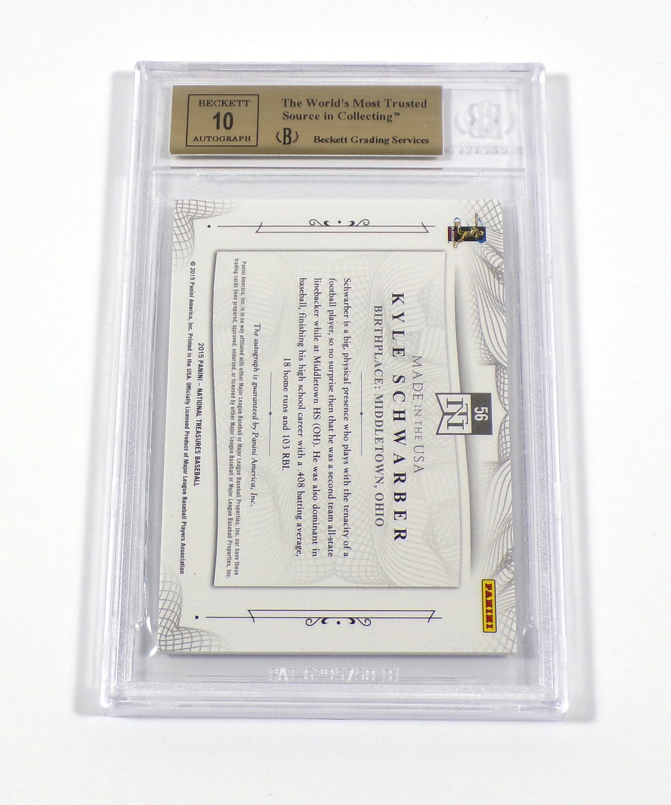 2015 Panini National Treasures Kyle Schwarber RC USA Patch /99 BGS 9.5 Auto 10 view 2