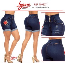 LUJURIA JEANS COLOMBIANOS, Butt Lifter Fashion Embroidery Blue Short 709227