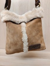 Ugg Australia tan brown suede shearling sheepskin crossbody shoulder bag handbag