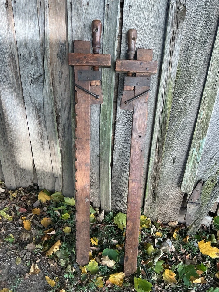 GRAN ABRAZADERA DE BARRA DE ROBLE DE MADERA ANTIGUA CARPINTEROS PRIMITIVOS PRIMITIVOS 48” PRECIO CADA UNA Foto 2 de 4