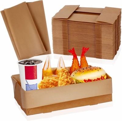 120Pcs 4Lb Paper Food Trays with Greaseproof Food Wrapping Paper 4 Corners