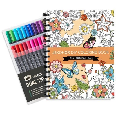Malbuch für Erwachsene Marker Set 36 Farben Spiralgeschenk Mandala Tier Blumen
