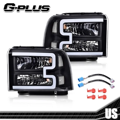 Clear/Black LED DRL Headlights Fit For Ford F250 F350 F450 F550 05-07 Super Duty