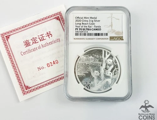 2020 China Long Beach Expo 1oz Silver Year of Rat PANDA Medal NGC PF70 Ultra Cam