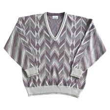 Pierre Sangan Knit Jumper Crazy Abstract 90s Retro Wool Blend Sweater Mens XL