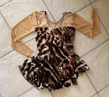 NEW Girls Tiger Animal VELVET Nude Sleeves Competition FIGURE ICE SKATING Dress