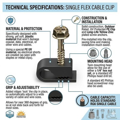 Cat6 Flex Single Coaxial Cable Management Clips Black Electrical Wire Cable