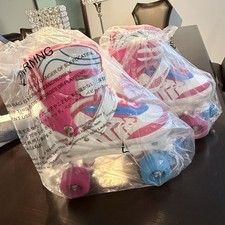 NEW Kids Adjustable Quad Roller Skates Size 35-38 Pink Blue w/ Box