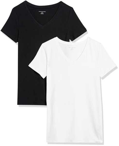 Damen T-Shirt 2Er-Pack Schwarz/Weiß, Amazon Essentials, GrößE M, Baumwolle-image