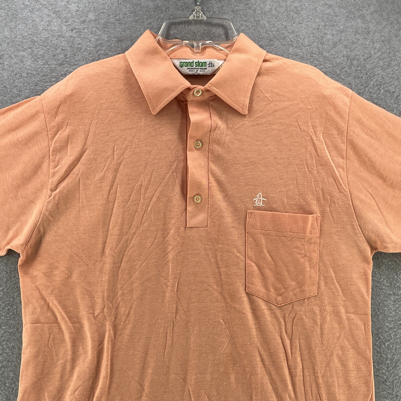 Grand Slam Munsingwear Mens Polo Large L Pink USA Penguin Logo