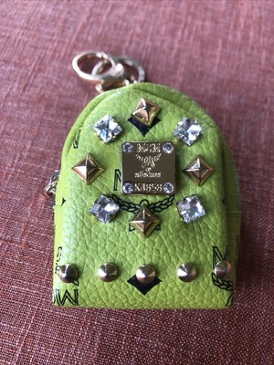 Green Leather Diamond Studded MCM Mini Backpack Keychain K4858  