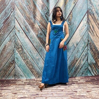 Handmade Boho Baggy Hippy Sleeveless Patchwork Overall Maxi Dress Cotton 