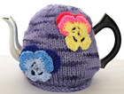 Hand Knitted  3 Cup Tea Cosy Decorated with Pansies -  Made in Australia