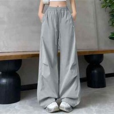 Vintage Fashion Cargo Pants For Women Summer High Waist Solid Wide Leg Baggy