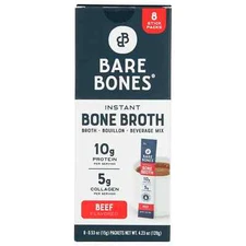 Bare Bones Instant Beef Bone Broth Sticks, 10G Protein, 4.23 oz, 8 Count