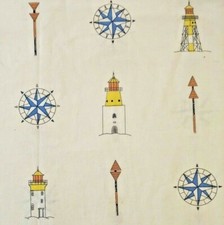 2 3/4 yards x 57" NAUTICAL LIGHTHOUSE PRINT COTTON FABRIC