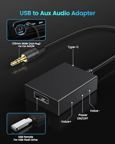USB to Aux Audio Adapter ANDTOBO 3.5mm Male to USB Female Adapter for Music - Picture 3 of 8