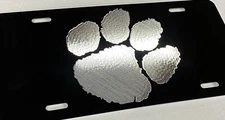 Engraved Tiger Paw Car Front Vanity Tag Diamond Etched Aluminum License Plate