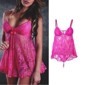 Plus Size Women Sexy Lingerie Chemise Babydoll Sleepwear Lace Dress G-string Set
