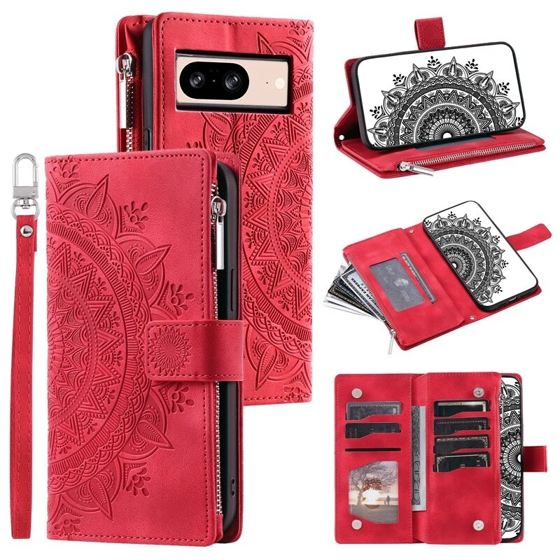 Phone Case For Google Pixel 9 8 7 Pro 6A PU Leather Wallet Flip Cover With Strap