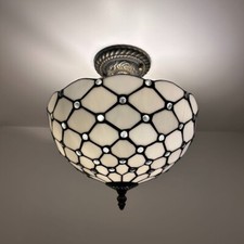 Tiffany Style Ceiling Lights Fixt White Stained Glass Crystal Beans 12  W12"D12  H