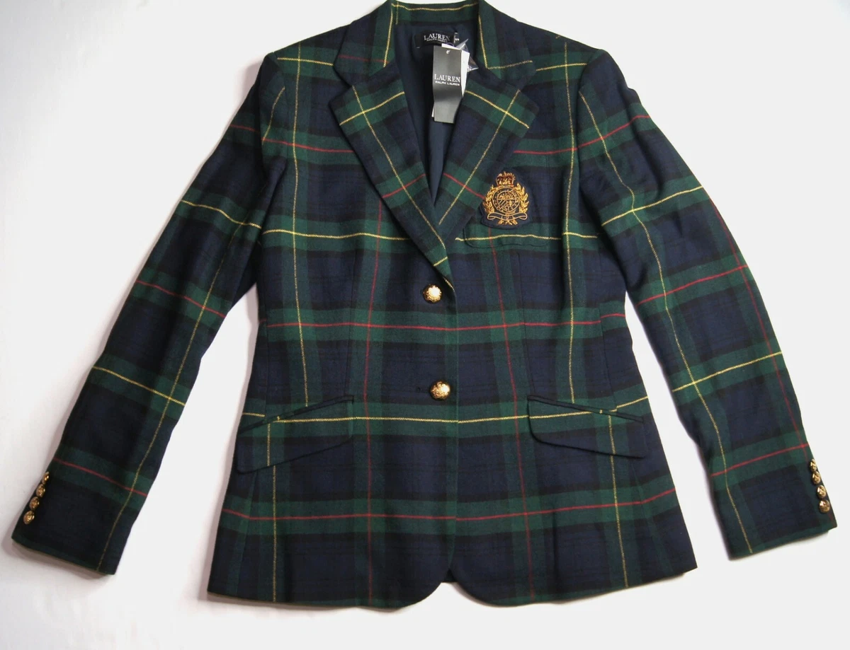 LAUREN RALPH LAUREN Women's Wool Blend Tailored Crest Patch Plaid Blazer  $345