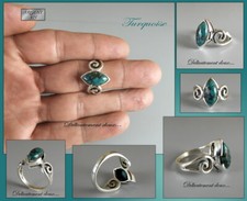 Bague en Argent 925 et TURQUOISE du Tibet - BA-AR-430, taille57.