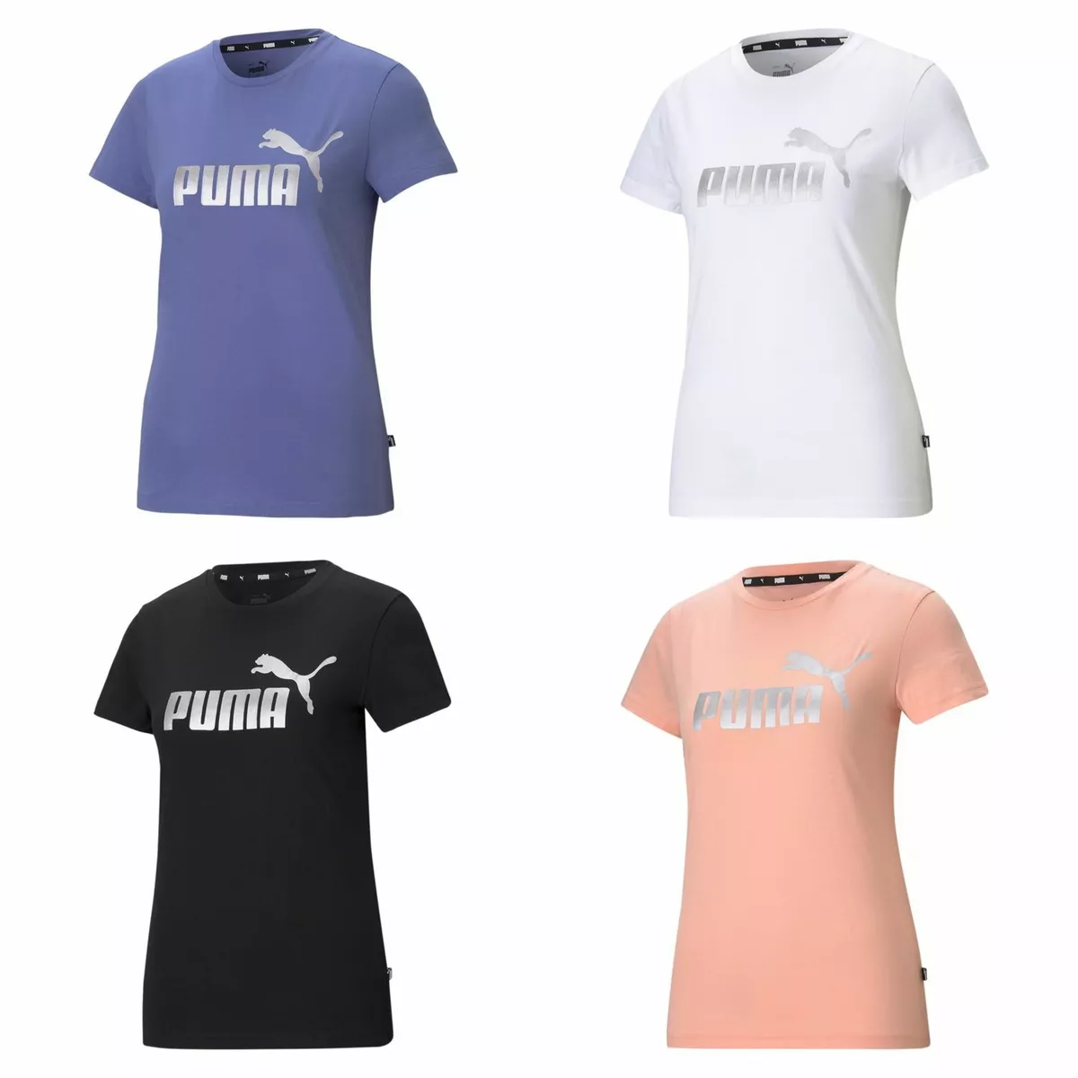 Puma Mujer Ess + Metálico Camiseta Logo / de Manga Corta Deportiva  Entrenamiento