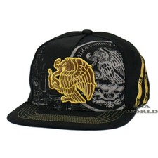 MEXICO Hat Eagle Aguila Federal Logo Snapback Flat Bill Baseball Cap- Black/Gold