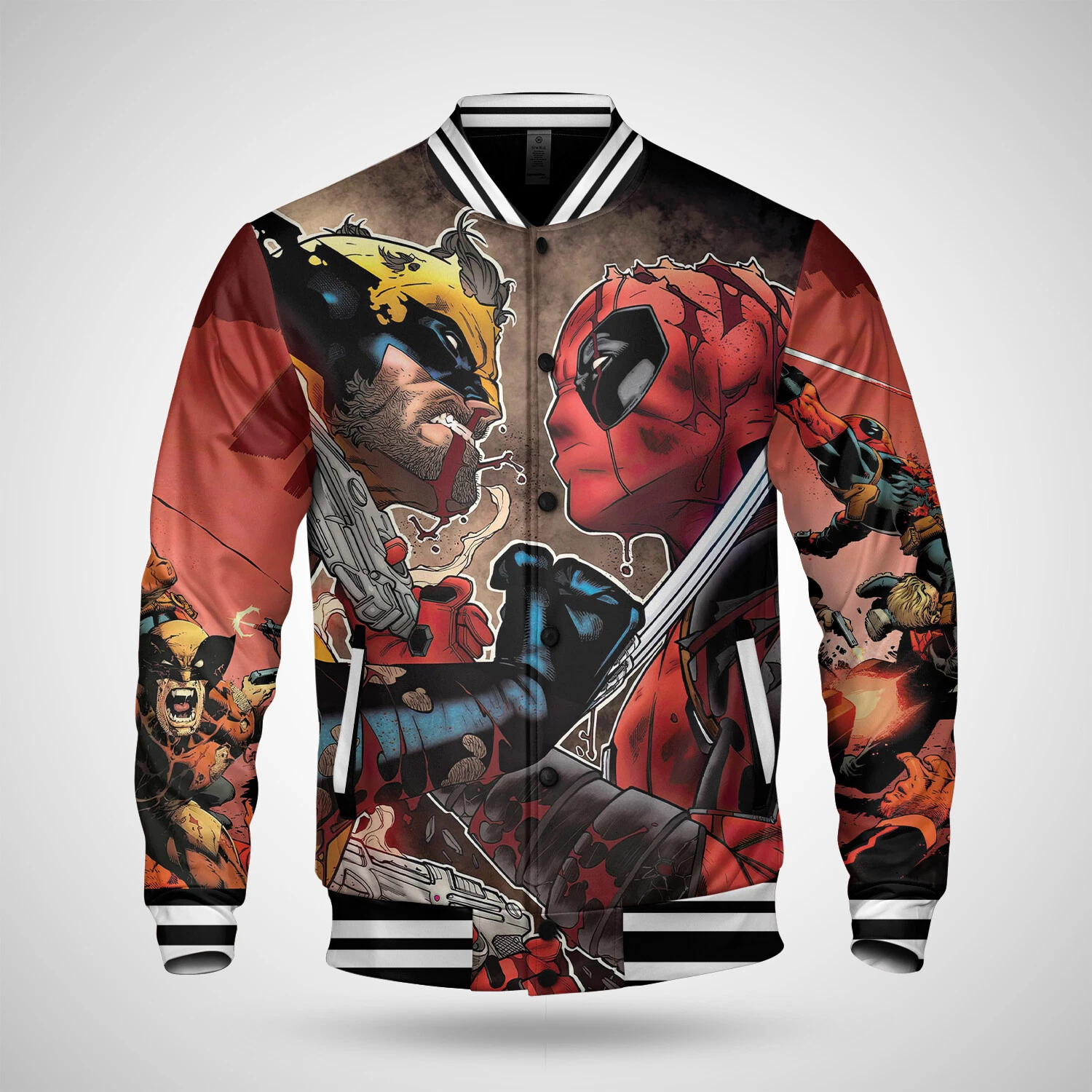 Awesome Wolverine Vs Deadpool Superhero Comic Book Baseball Jacket