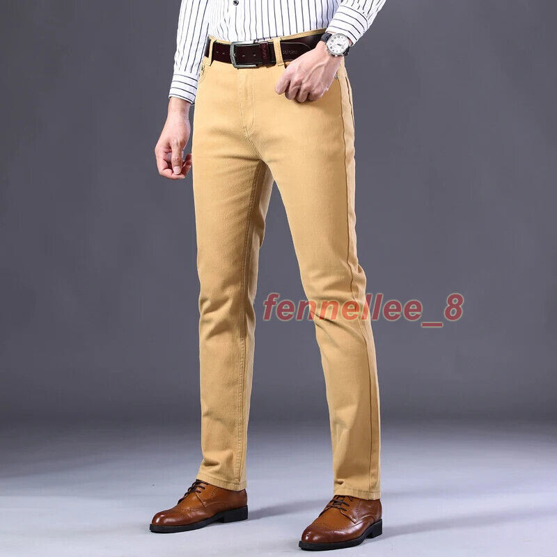 Men's Wine Red Jeans Casual Straight Denim Stretch Trousers