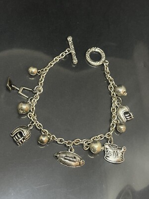 Football NFL Silvertone Sport Fan Charms 7” Chain Bracelet