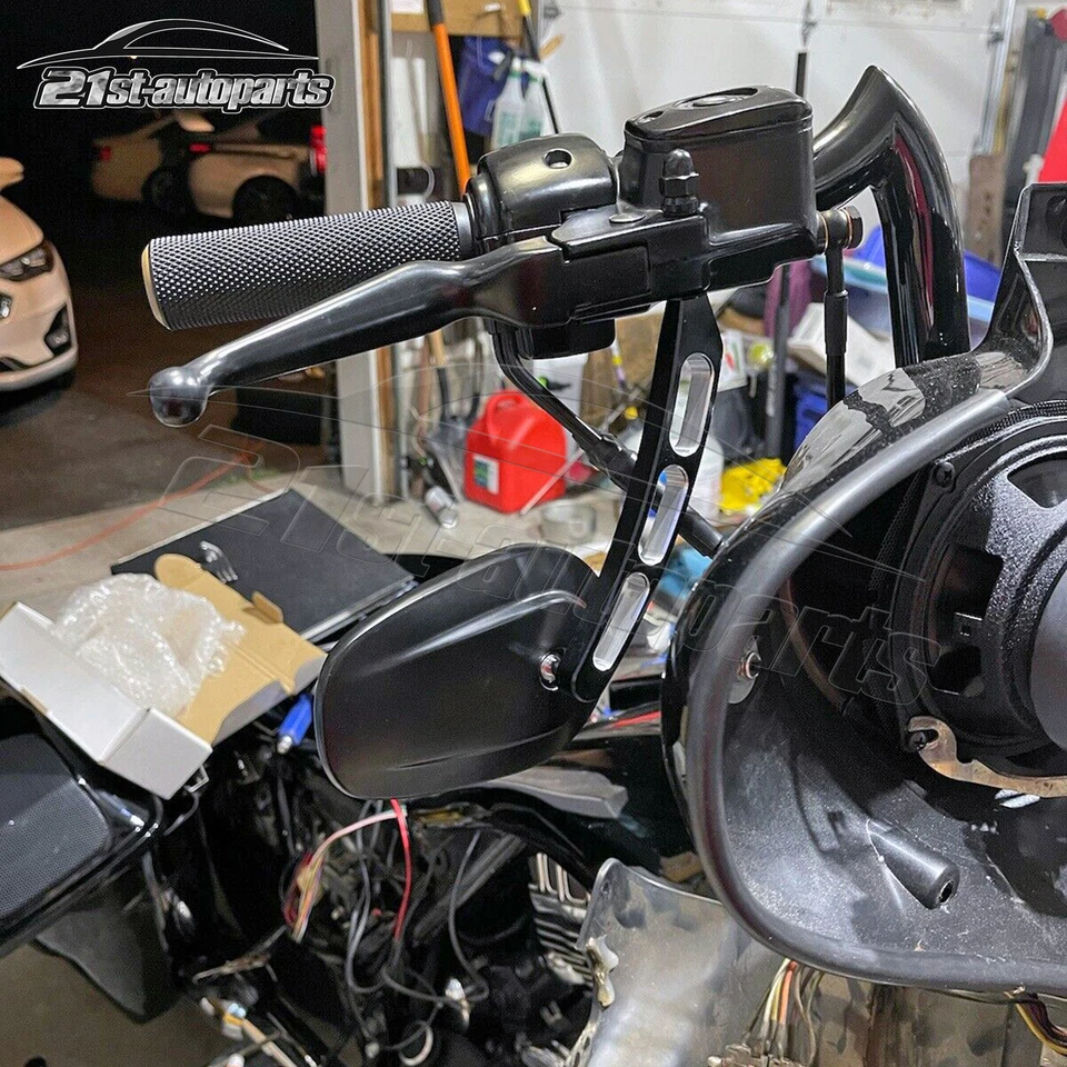 Espejos retrovisores negros brillantes corte borde motocicleta crucero para Harley Davidson Street Glide Foto 4 de 4