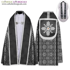 NEW Metallic Black Cope & Stole Set with IHS embroidery,capa pluvial,far fronte