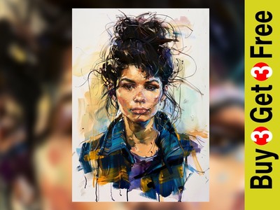 Modern Muse 5''x7'' Druck auf mattem Papier | Fett Frauenporträt Ölkunstwerk