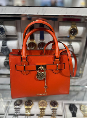 Michael Kors Hamilton Women Small Leather Shoulder Satchel Purse Bag Red Clay
