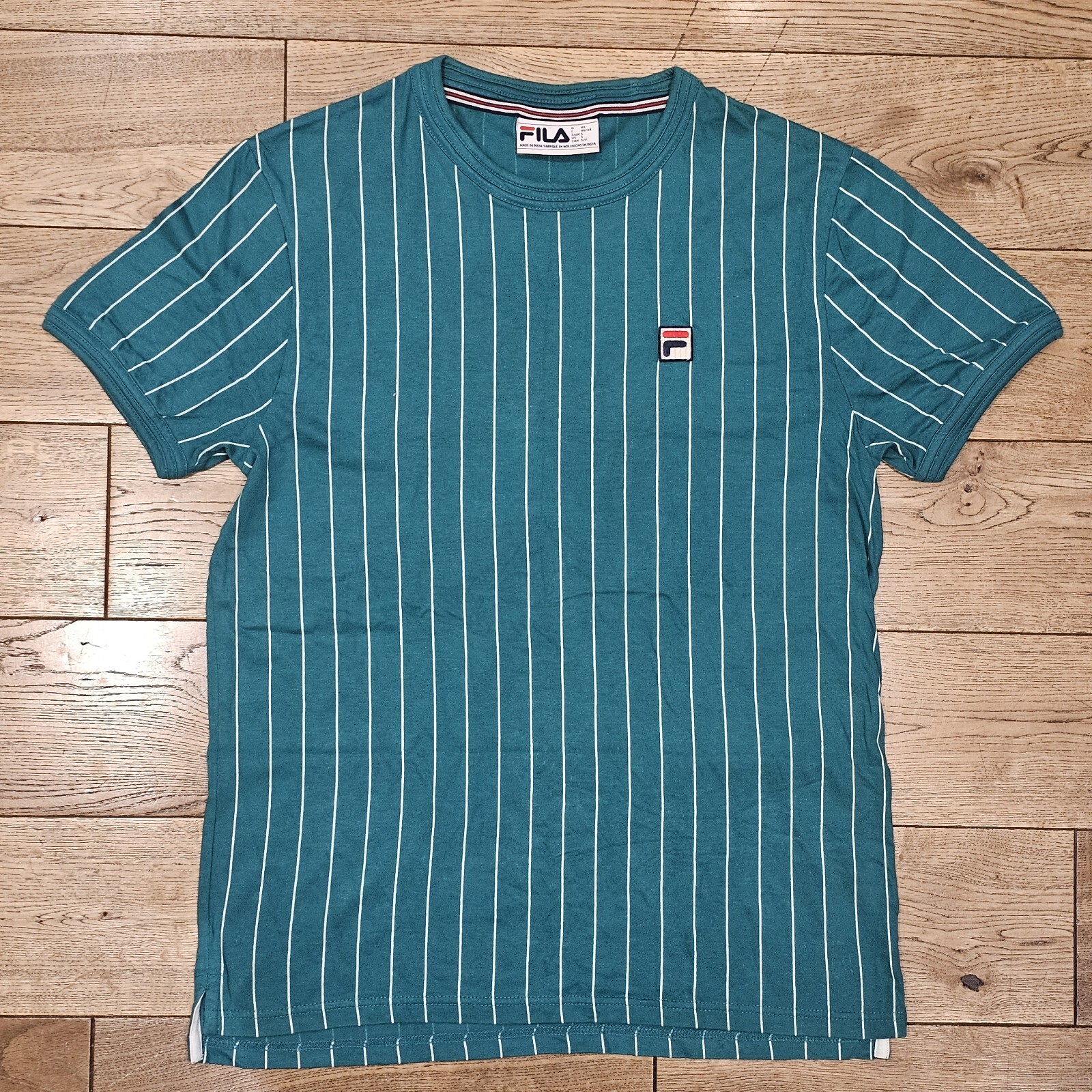 Fila T Shirt Vintage Ringer Con Piccolo Logo Verde Small Uomo S