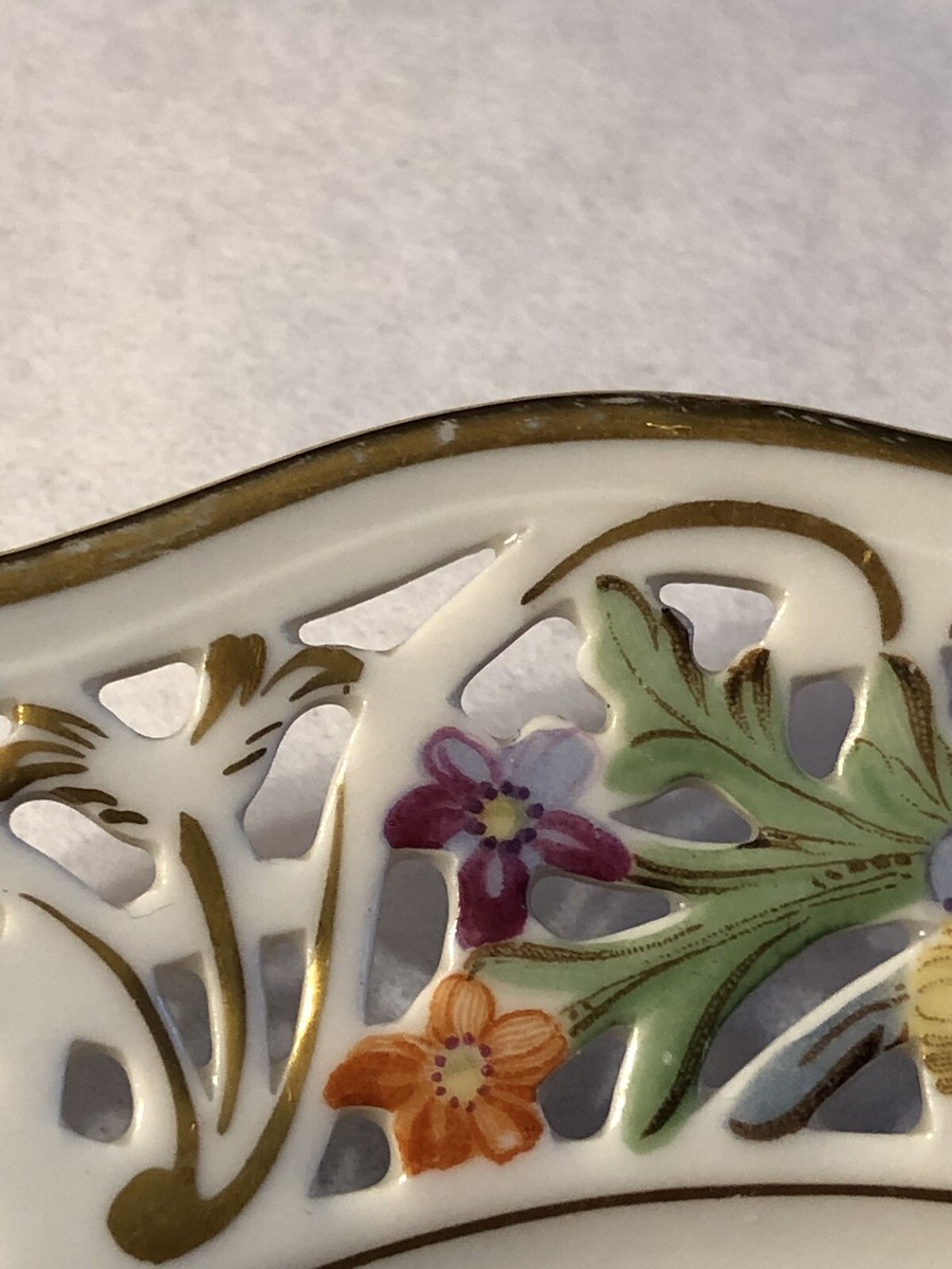 Antique Vintage Dresden Germany Lattice Work Floral & Gold Tone