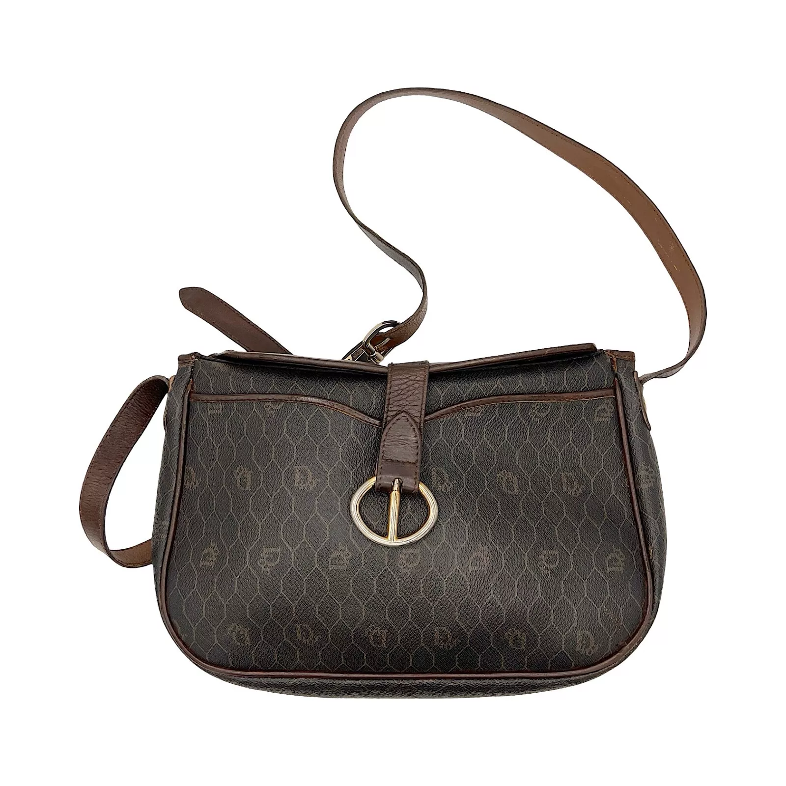 Sac bandoulière Christian Dior logo marron bandoulière sacoche toile enduite monogramme