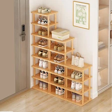 Bamboo Shoe Rack 17 Tier- Vertical Shoe Rack for Small Spaces, Tall Narrow Shoe