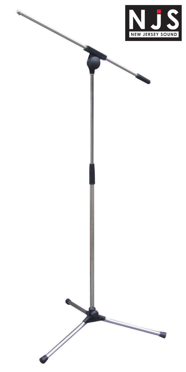 NJS Microphone Chrome / Black Stand with Tripod Legs and Boom Arm