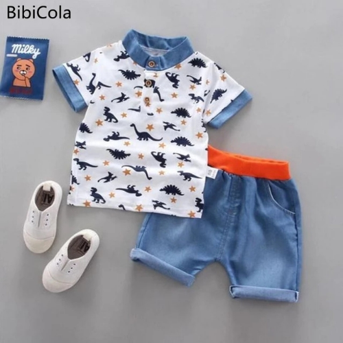 Ropa Verano Niños Ropa Conjuntos Moda Corbata Camisetas + Rayas Corto 2 piezas Traje - Imagen 37 de 39
