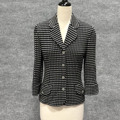 St. John Collection Blazer Womens 4 Black Knit Geometric Jacket USA Workwear