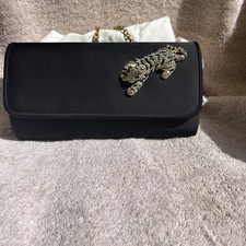 Vintage Black Polyester Clutch Bag W/jeweled Tiger No Name Excellent condition
