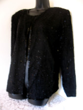 Laurence Kazar Beaded Evening Jacket Womens XL Black 100 Silk Formal Party