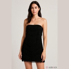 Express Black Fringe Midi Dress Size 6 Elegant Cocktail Party Evening Women’s