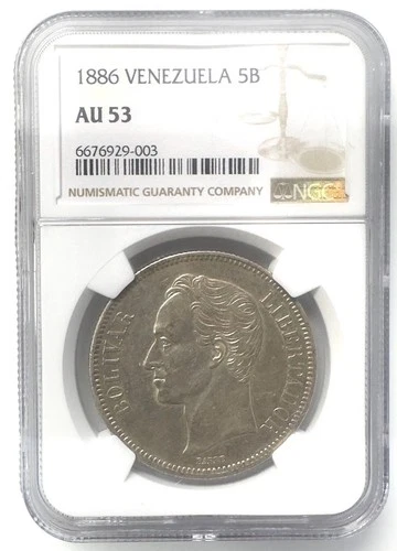1886 VENEZUELA 5 Bolivares AU 53 Silver 0.900 VERY SCARCE NGC 🐉