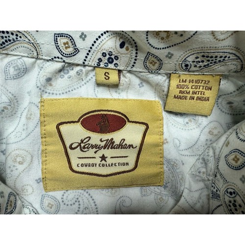 Larry Mahan Men's Long Sleeve White Blue Paisley Pearl Snap Shirt - Size S - Picture 4 of 4